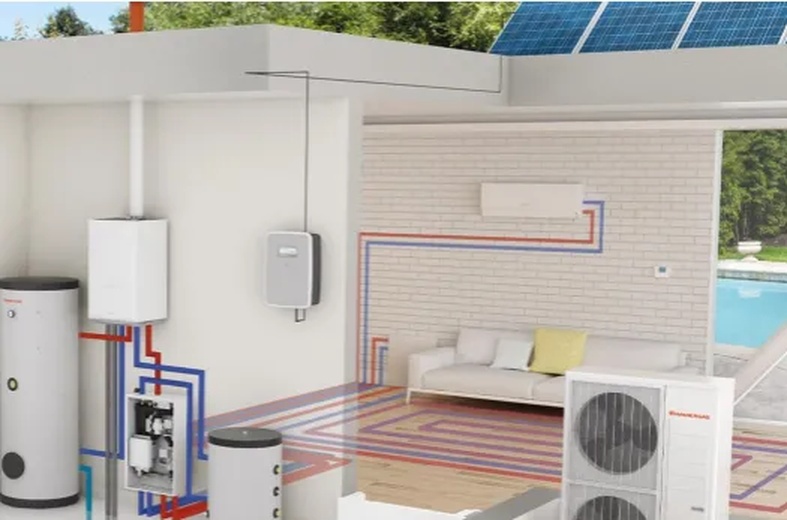 Sistema integrato di riscaldamento con pompa di calore, pannelli solari e impianto a pavimento Viessmann